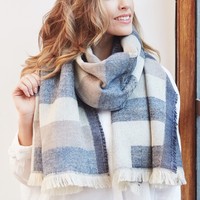 Denim Blue Tartan Wrap Scarf